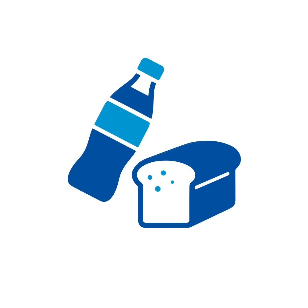 Icon mit Trinkflasche und Brot zur Verknüpfung zur Seite Lebensmittelindustrie